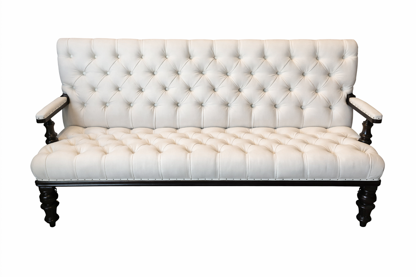 White Linen Tufted Button Back Chesterfield Couch