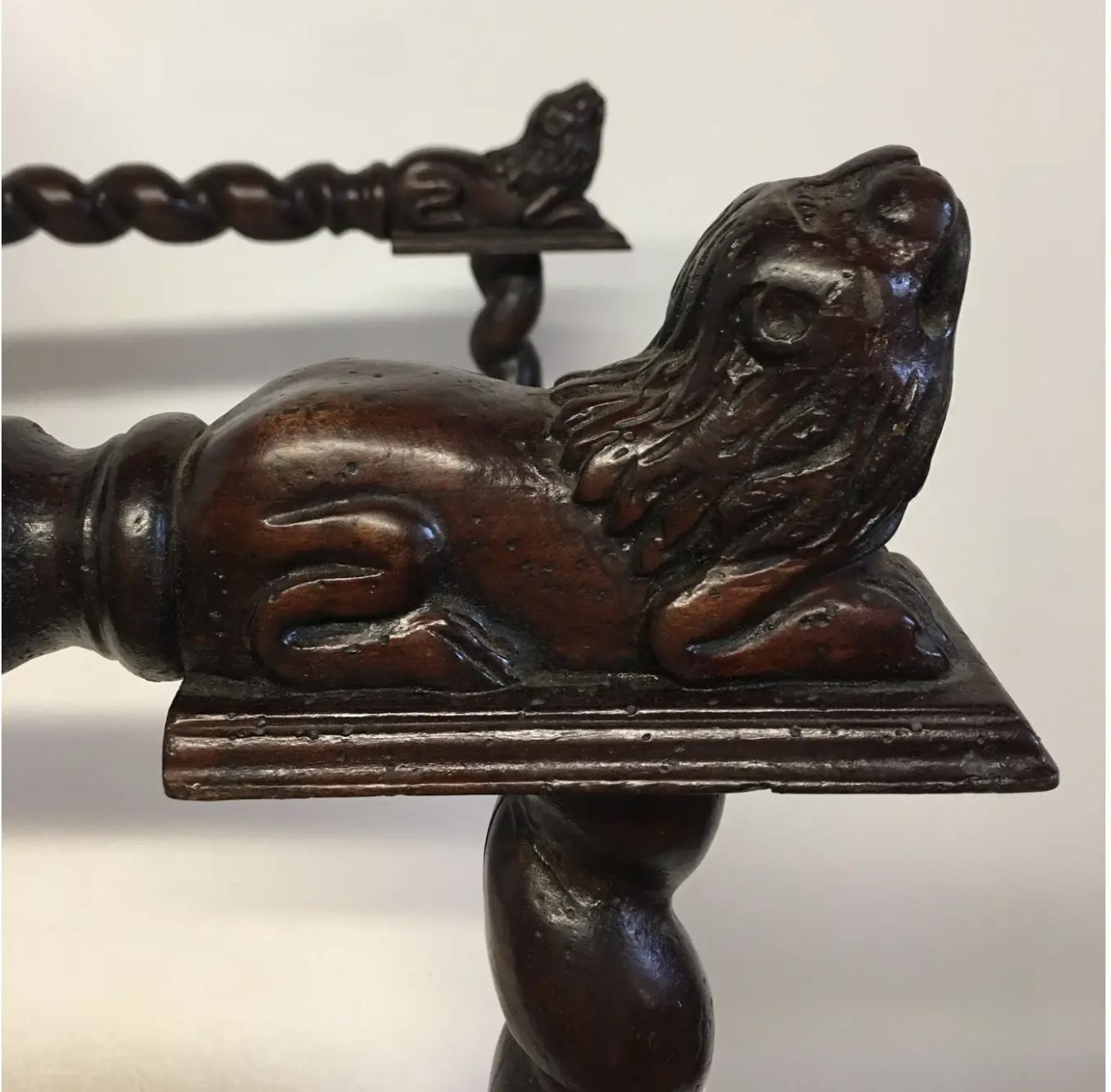 Period Style English Chair With Barley Twist Legs and Lions Heads