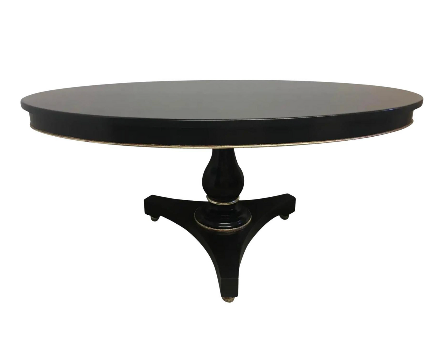 Transitional Black Elliptical Table With Silver Leaf Trim