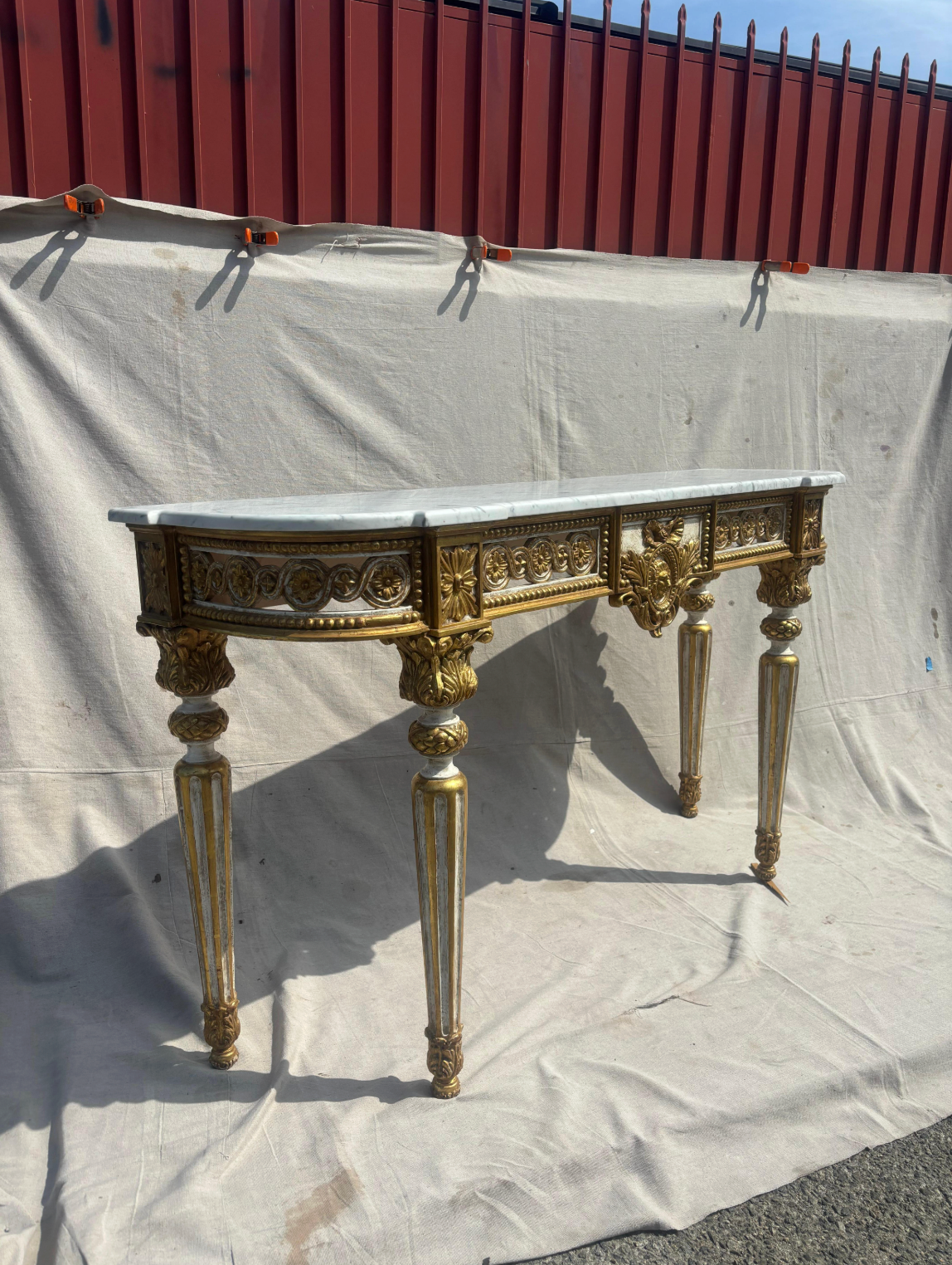 Antique Gilded Console Table With Marble Top