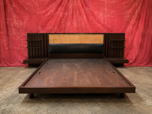 Custom Bed Frame with Built-In Shelving and Nightstands