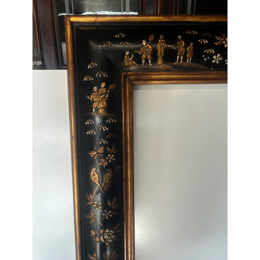 Black Chinoiserie Frame w/Birds, Tiger, Floral Details