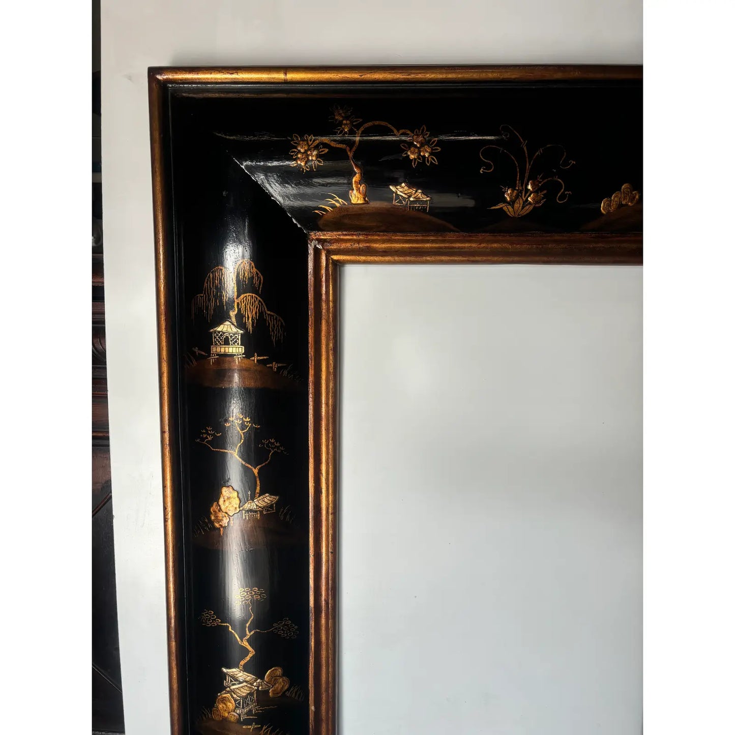 Chinoiserie Black Lacquer Frame w/Tree Details