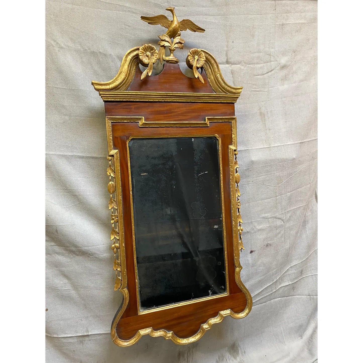 19th Century Federal Style Gilded Mahogany Wall Mirror With Phoenix Crest