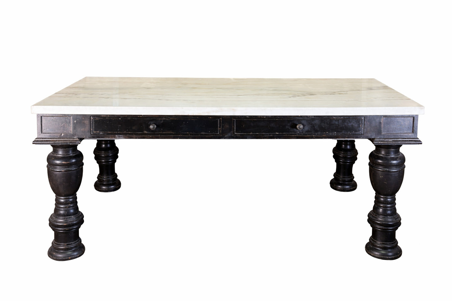 Vintage Industrial Marble Top Library Table