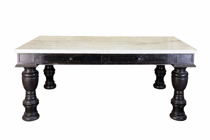 Vintage Industrial Marble Top Library Table