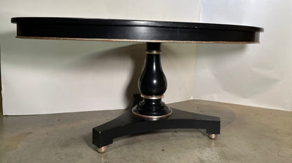 Transitional Black Elliptical Table With Silver Leaf Trim