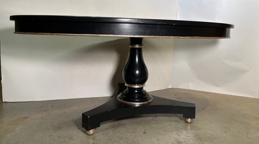 Transitional Black Elliptical Table With Silver Leaf Trim