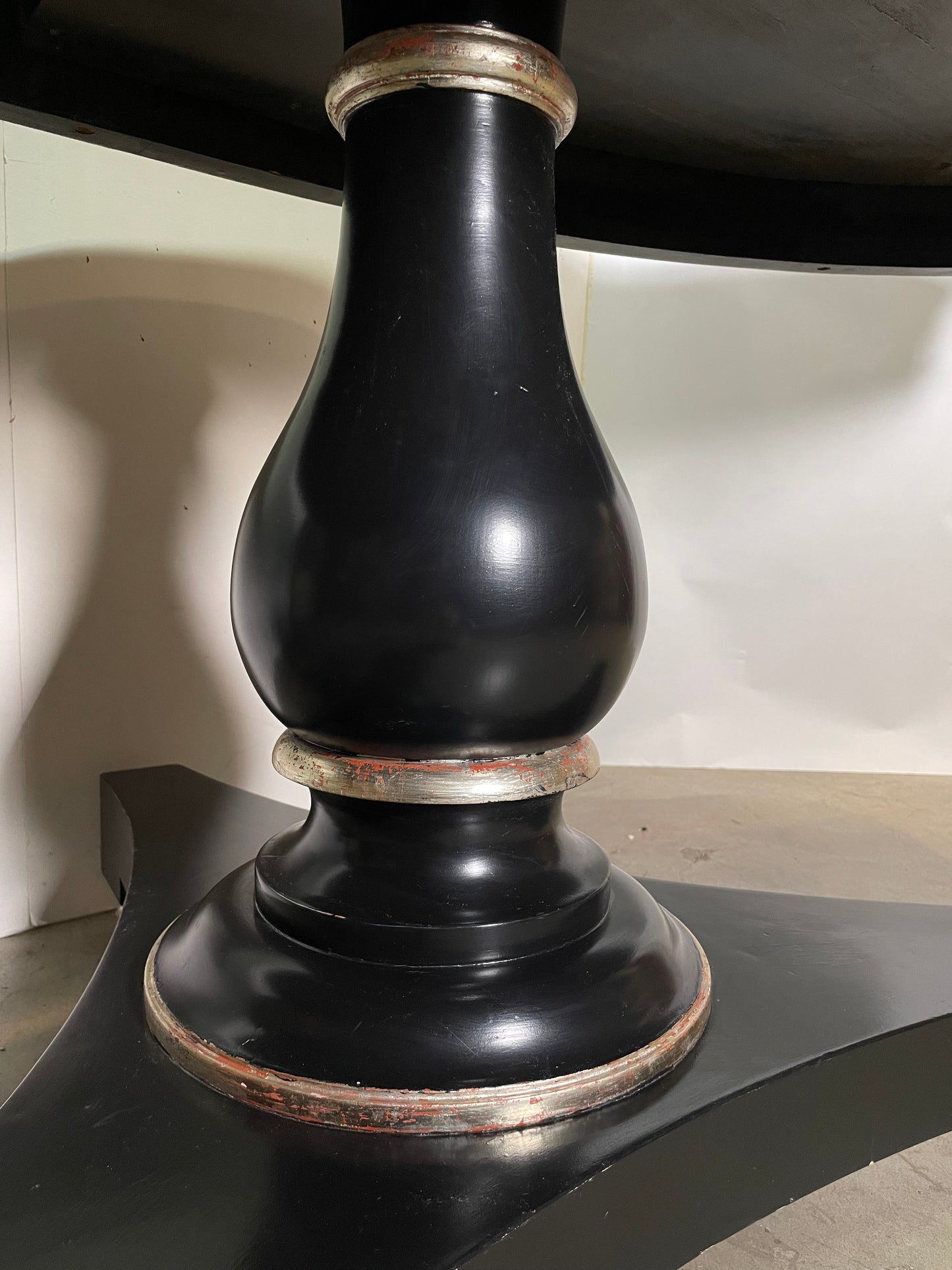 Transitional Black Elliptical Table With Silver Leaf Trim