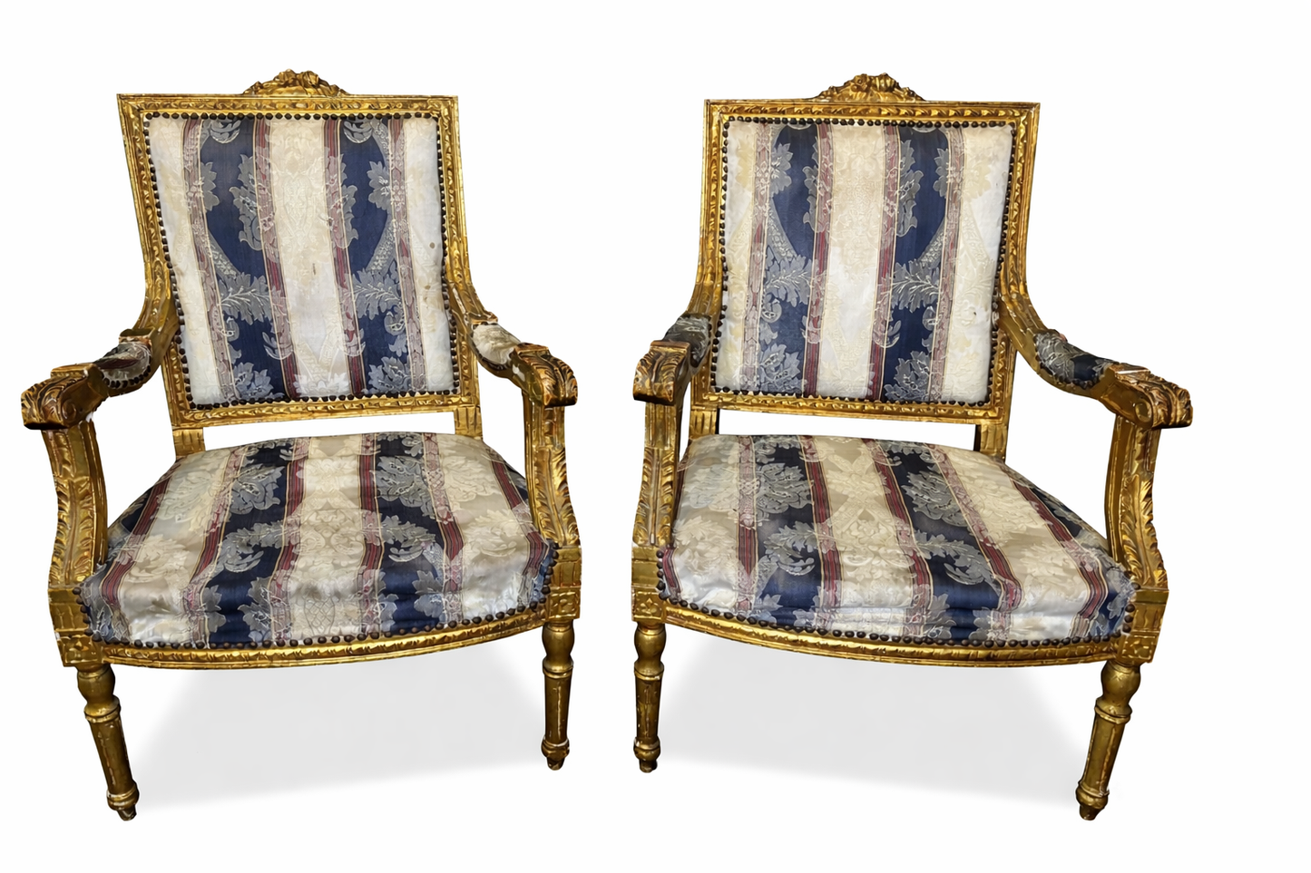 Set of Vintage Parlor Chairs with Gold Frames