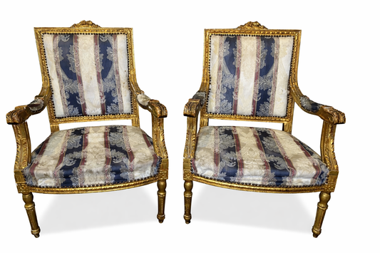 Set of Vintage Parlor Chairs with Gold Frames