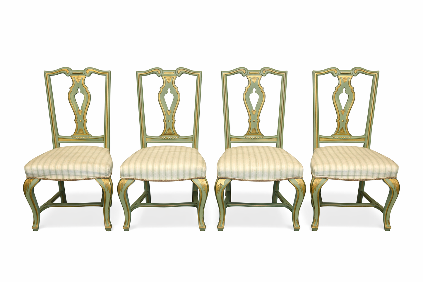 Set of Venetian Wood and Green Chairs (4)