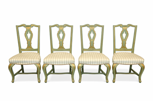 Set of Venetian Wood and Green Chairs (4)