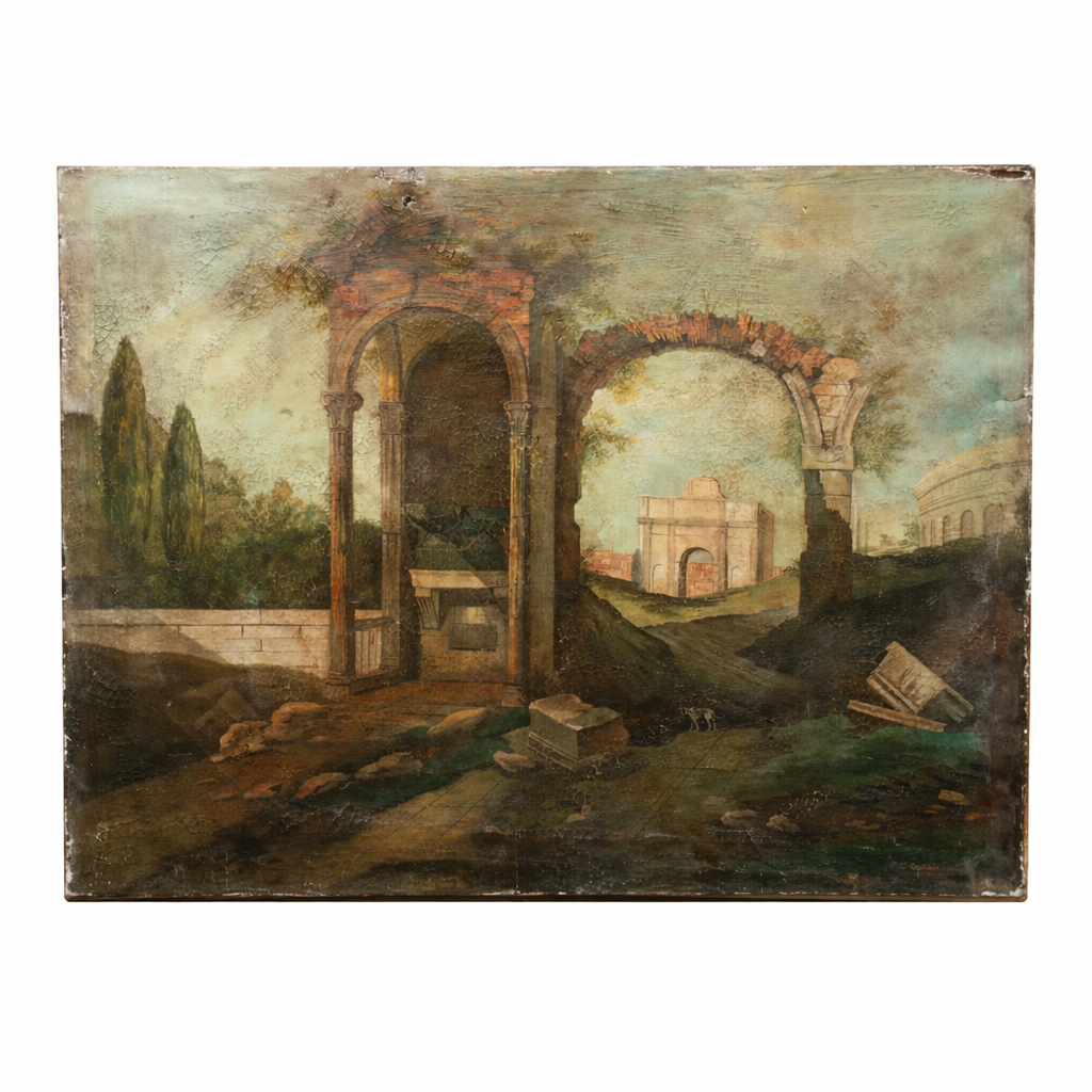 1940s Italian "Cane Da Caccia Tra Le Rovine" Painting