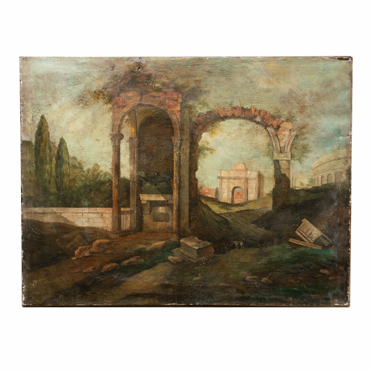 1940s Italian "Cane Da Caccia Tra Le Rovine" Painting