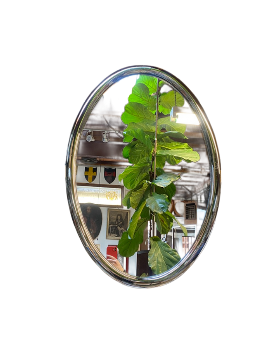 Futuristic Chrome Oval Wall Mirror