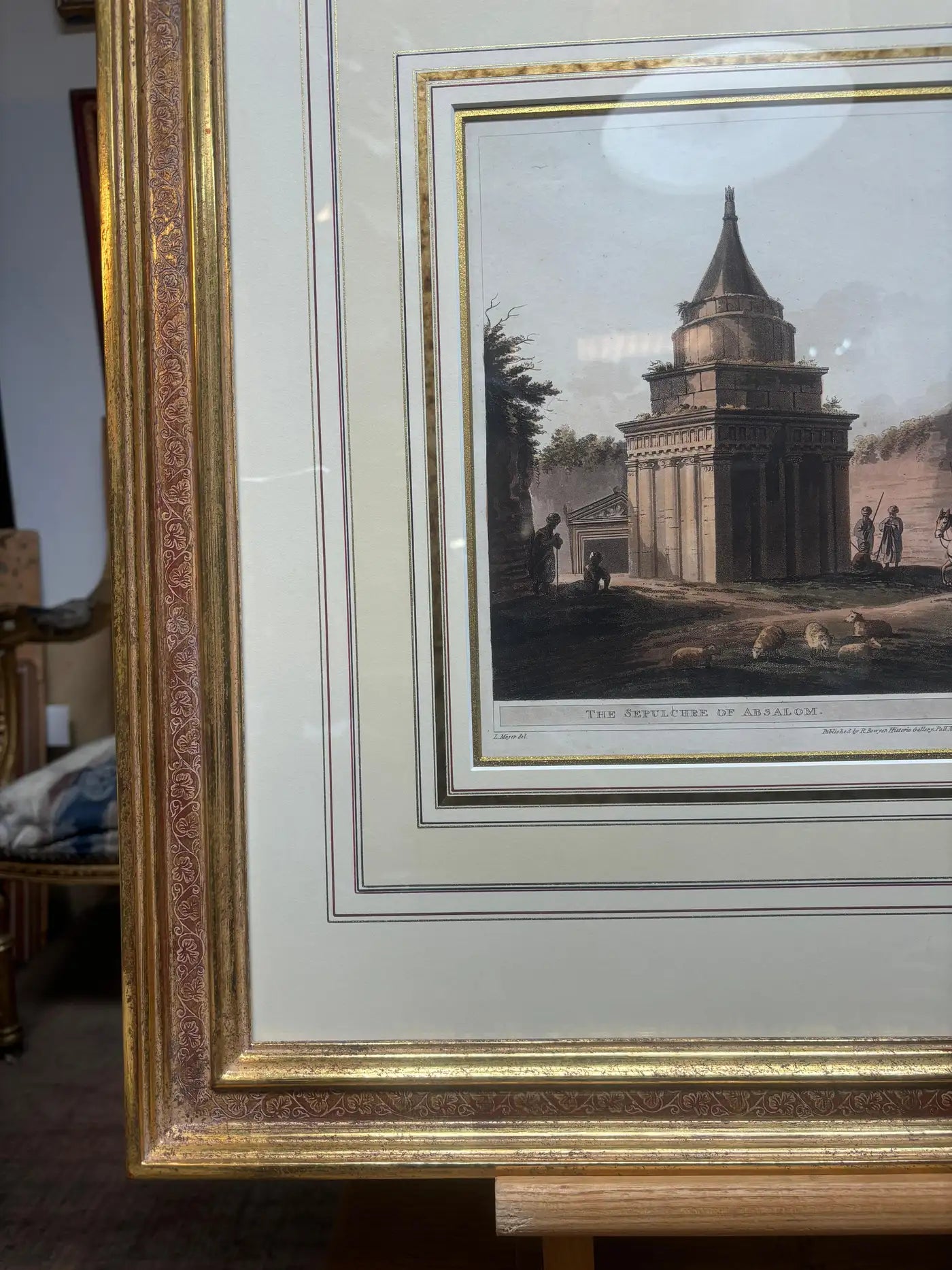 Luigi Mayer - "Tomb of Absalom in Jerusalem, 1831" with Gold Frame