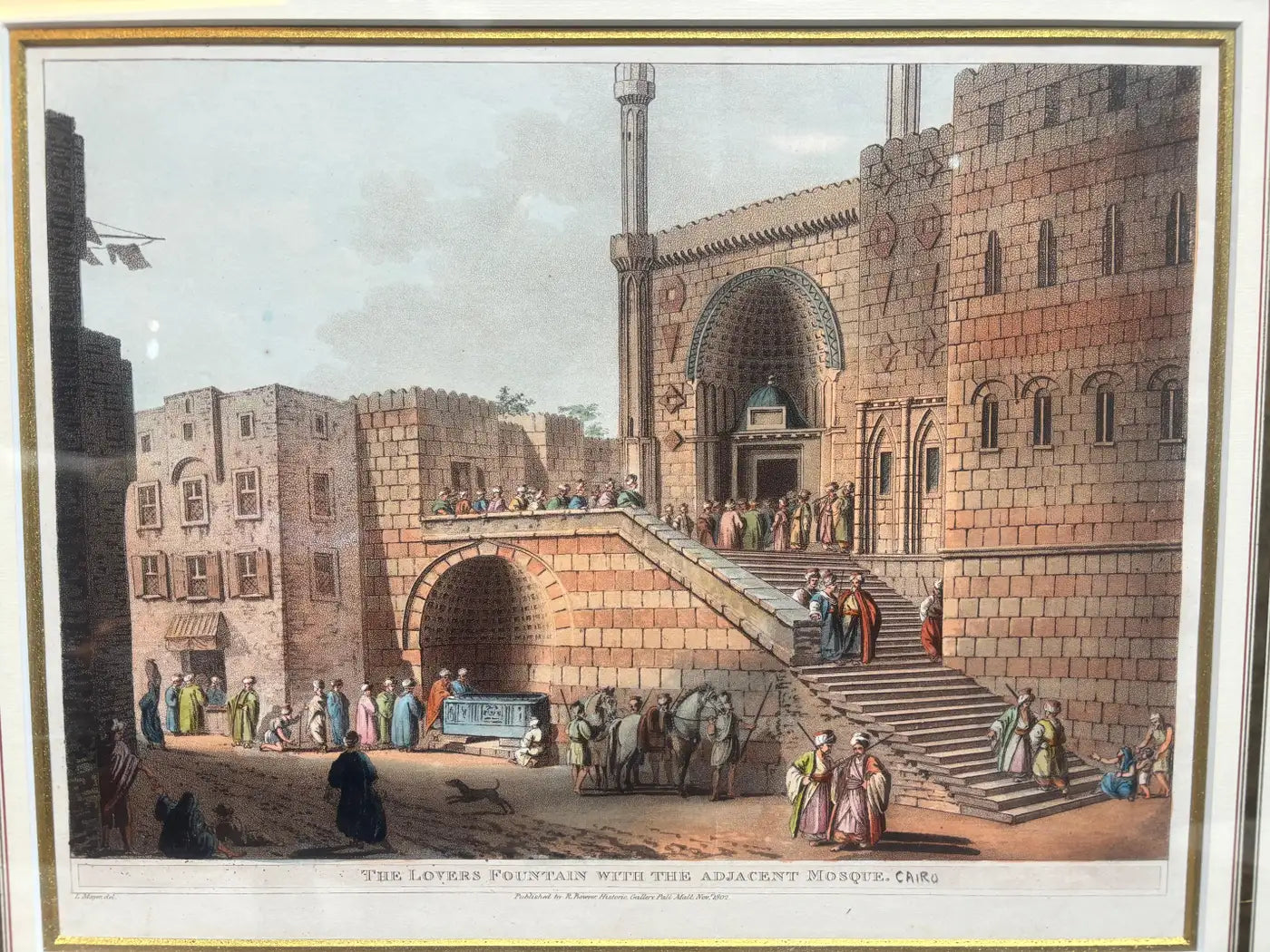 Luigi Mayer - "The Lovers Fountain with the Adjacent Mosque" with Gold Frame