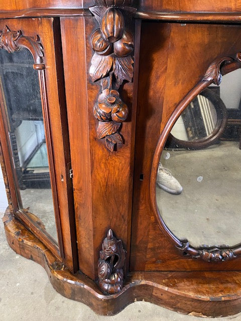 Irish Victorian Burl Walnut Credenza