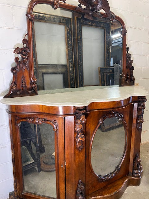 Irish Victorian Burl Walnut Credenza