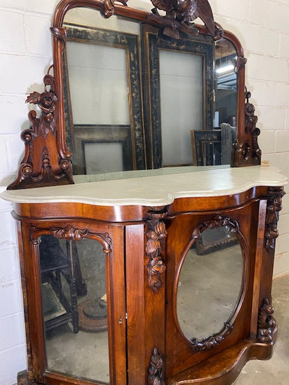 Irish Victorian Burl Walnut Credenza
