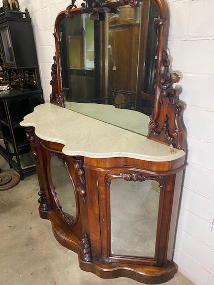 Irish Victorian Burl Walnut Credenza