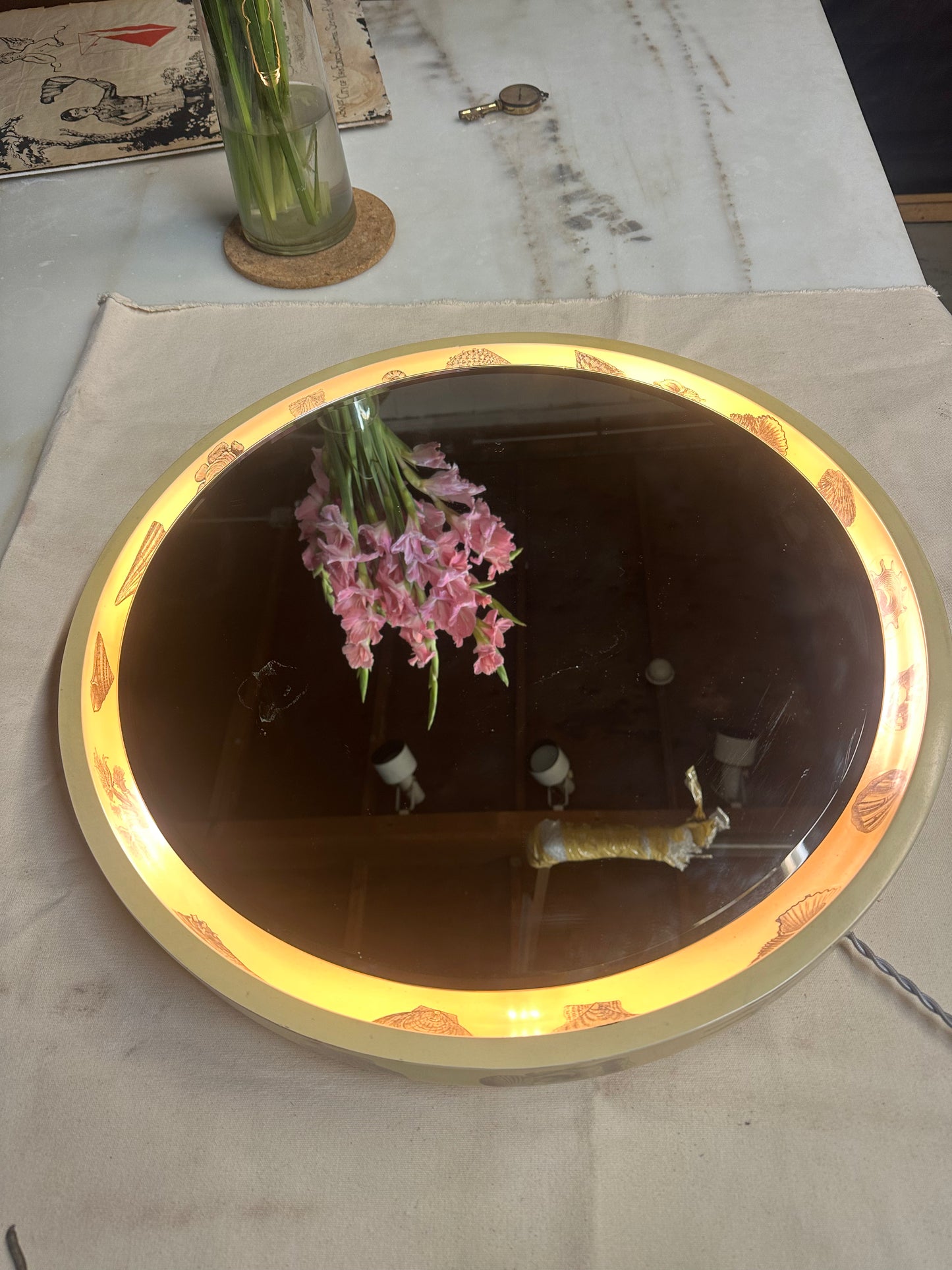 1960s Italian Backlit Wall Mirror with Shell Motif by Fornasetti