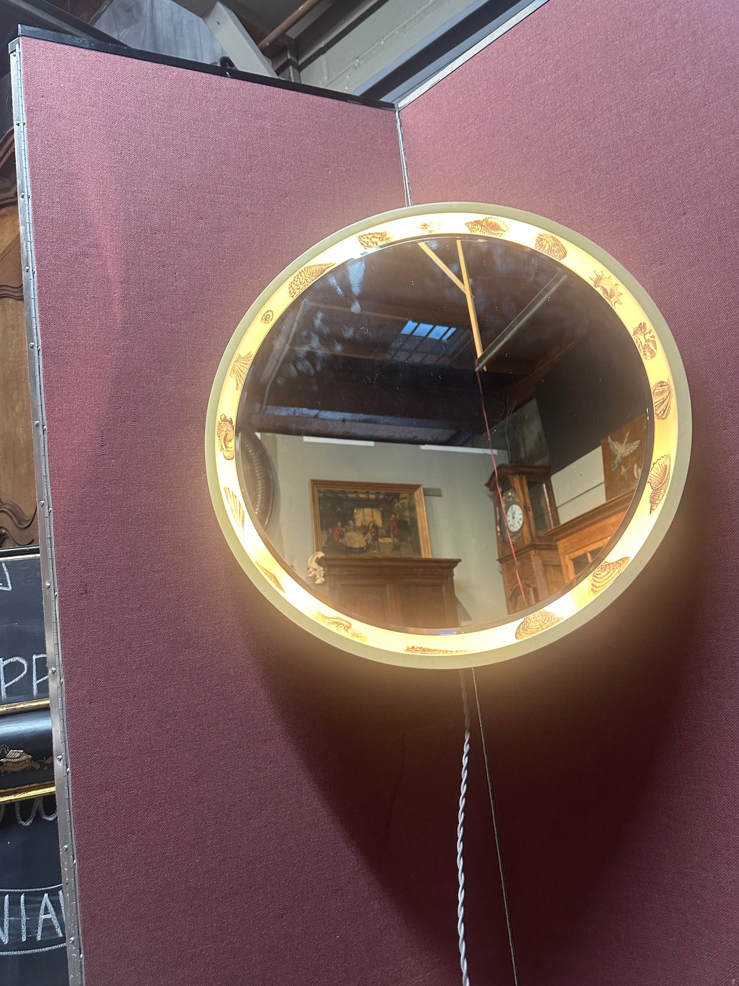 1960s Italian Backlit Wall Mirror with Shell Motif by Fornasetti