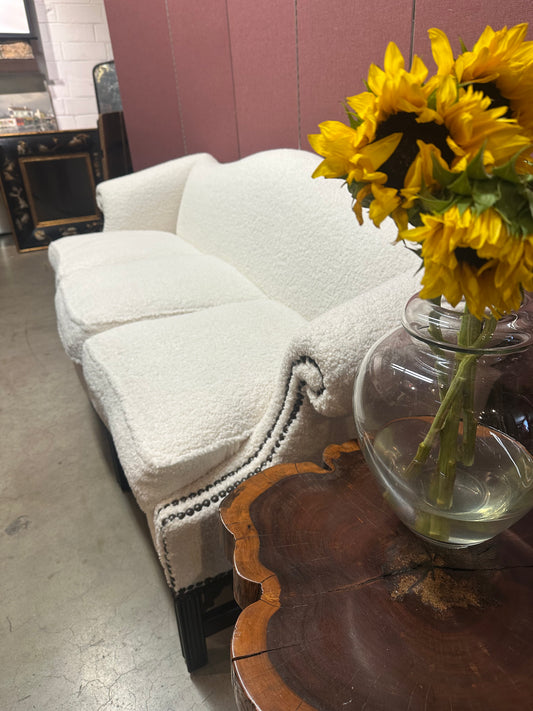 Classical Federal Carved Camel Back Boucle Sofa