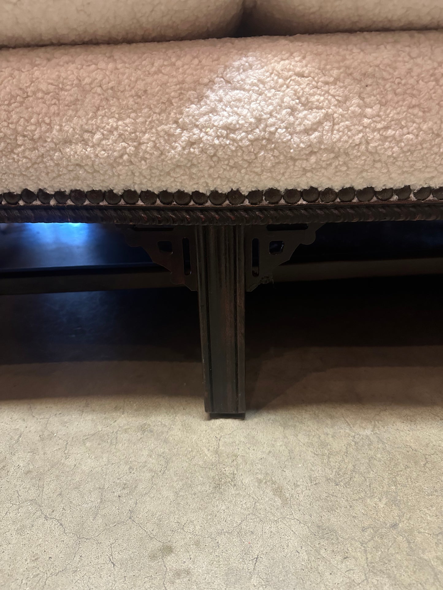 Classical Federal Carved Camel Back Boucle Sofa
