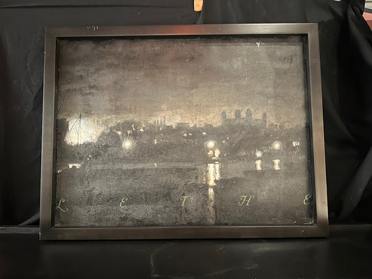 Nighttime Cityscape with “L E T H E” Lettering, Artist Unknown