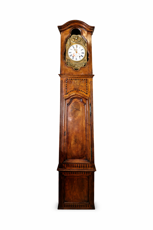 18th Century French Louis XV Carved Walnut Tall Case Clock