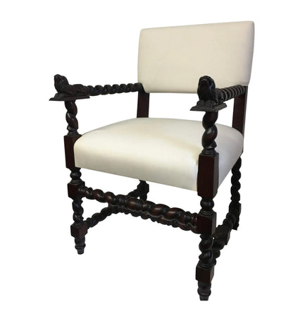 Period Style English Chair With Barley Twist Legs and Lions Heads