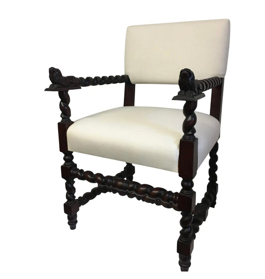 Period Style English Chair With Barley Twist Legs and Lions Heads