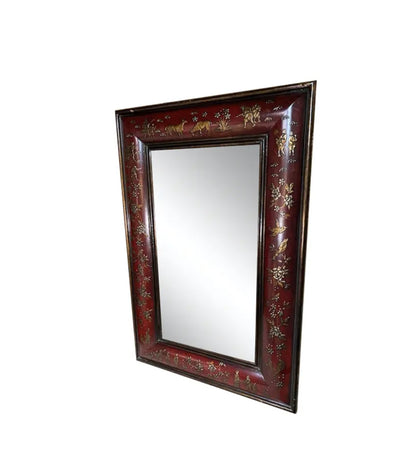 Red Chinoiserie Convex Mirror