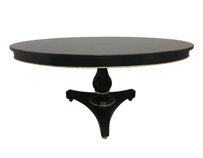 Transitional Black Elliptical Table With Silver Leaf Trim