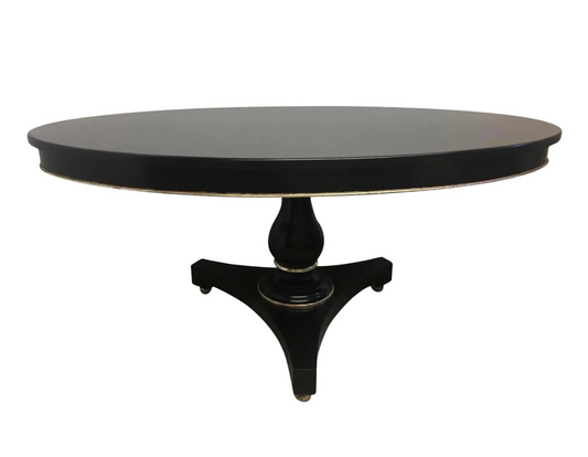 Transitional Black Elliptical Table With Silver Leaf Trim