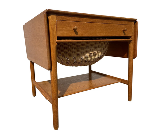 1950s Hans Wegner Danish Modern at-33 Teak and Oak Sewing Table