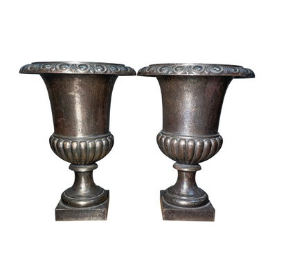 Pair of French 19th Century Wrought Iron Urns
