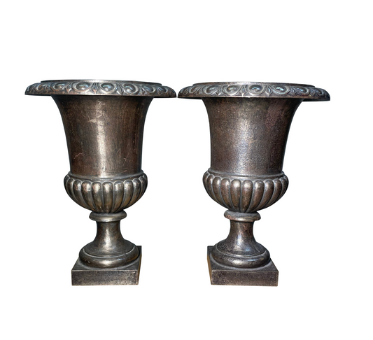 Pair of French 19th Century Wrought Iron Urns