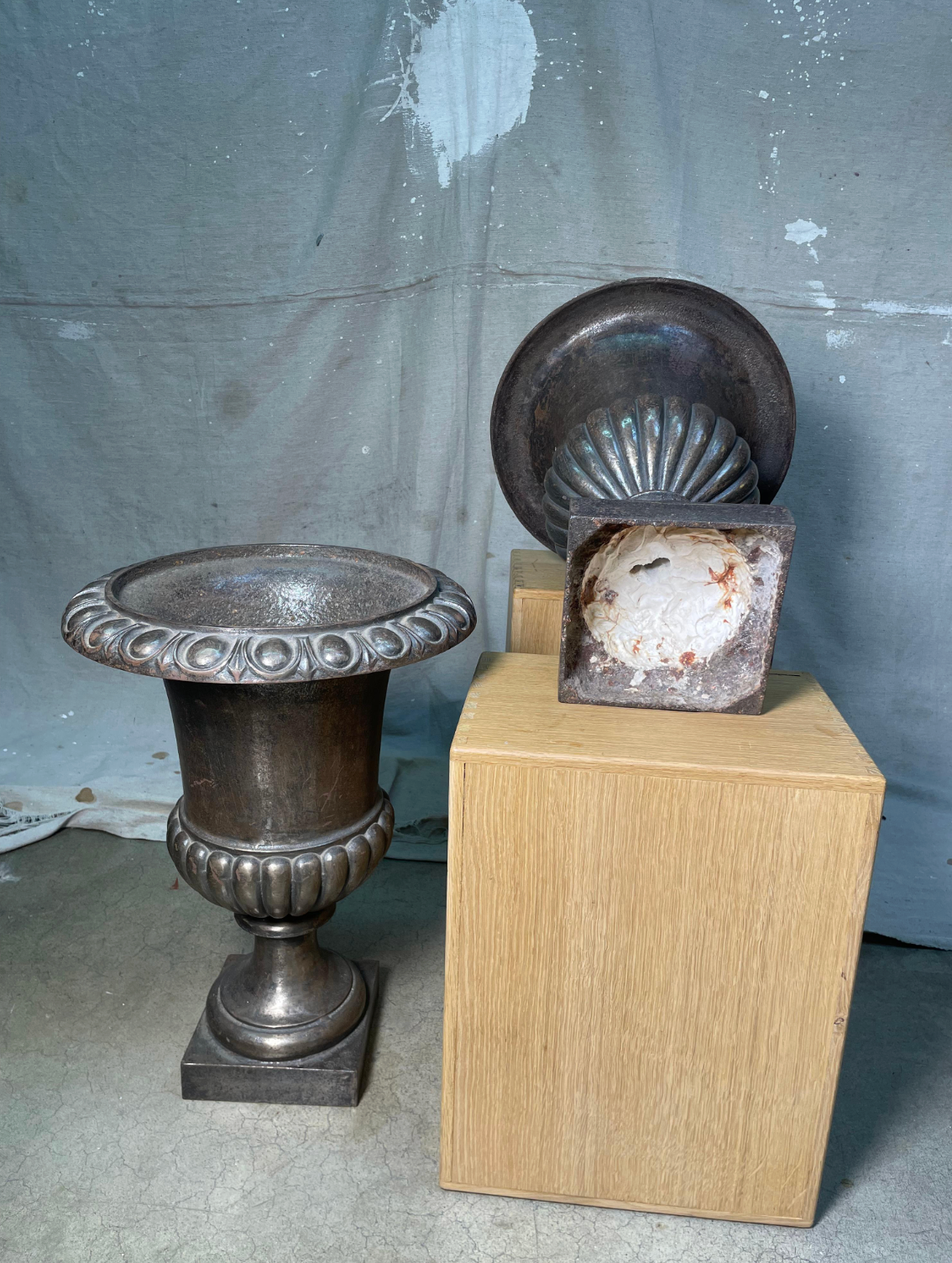 Pair of French 19th Century Wrought Iron Urns
