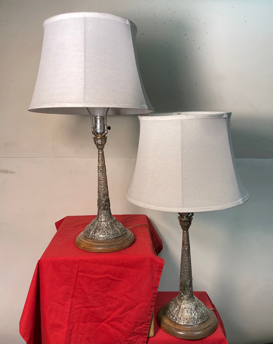Pair of Hand Hammered Silver Lamps