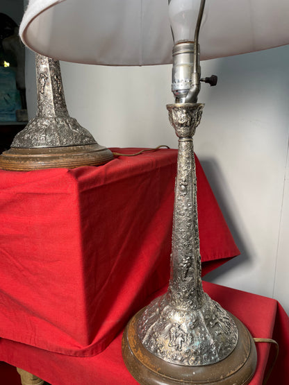 Pair of Hand Hammered Silver Lamps