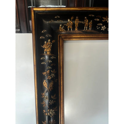 Black Chinoiserie Frame w/Birds, Tiger, Floral Details