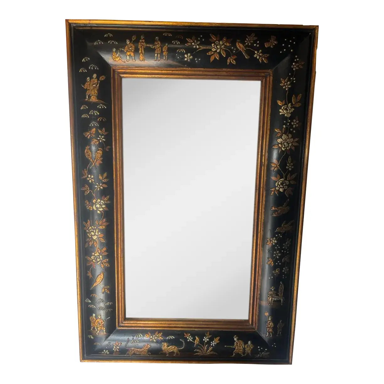 Black Chinoiserie Frame w/Birds, Tiger, Floral Details