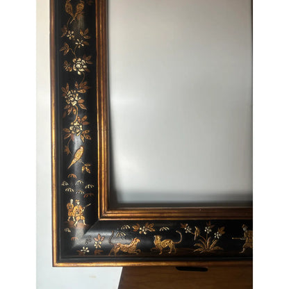 Black Chinoiserie Frame w/Birds, Tiger, Floral Details