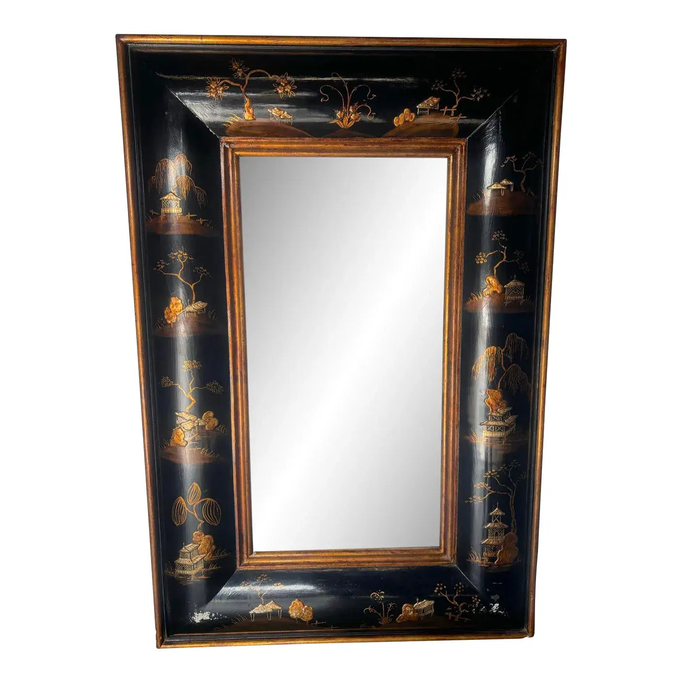 Chinoiserie Black Lacquer Frame w/Tree Details