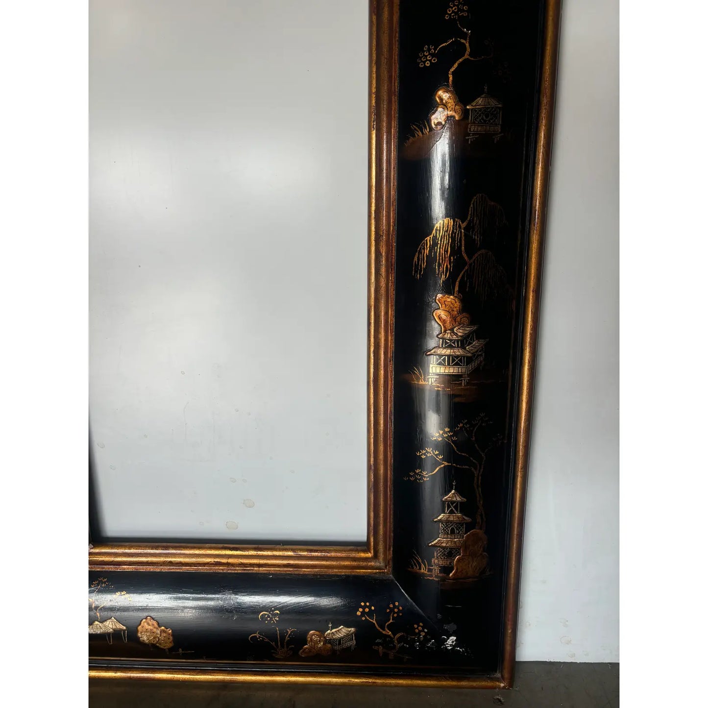 Chinoiserie Black Lacquer Frame w/Tree Details