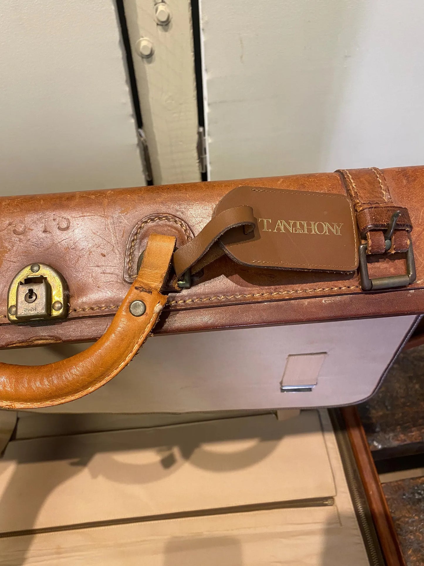 Antique Leather Train Case Suitcase