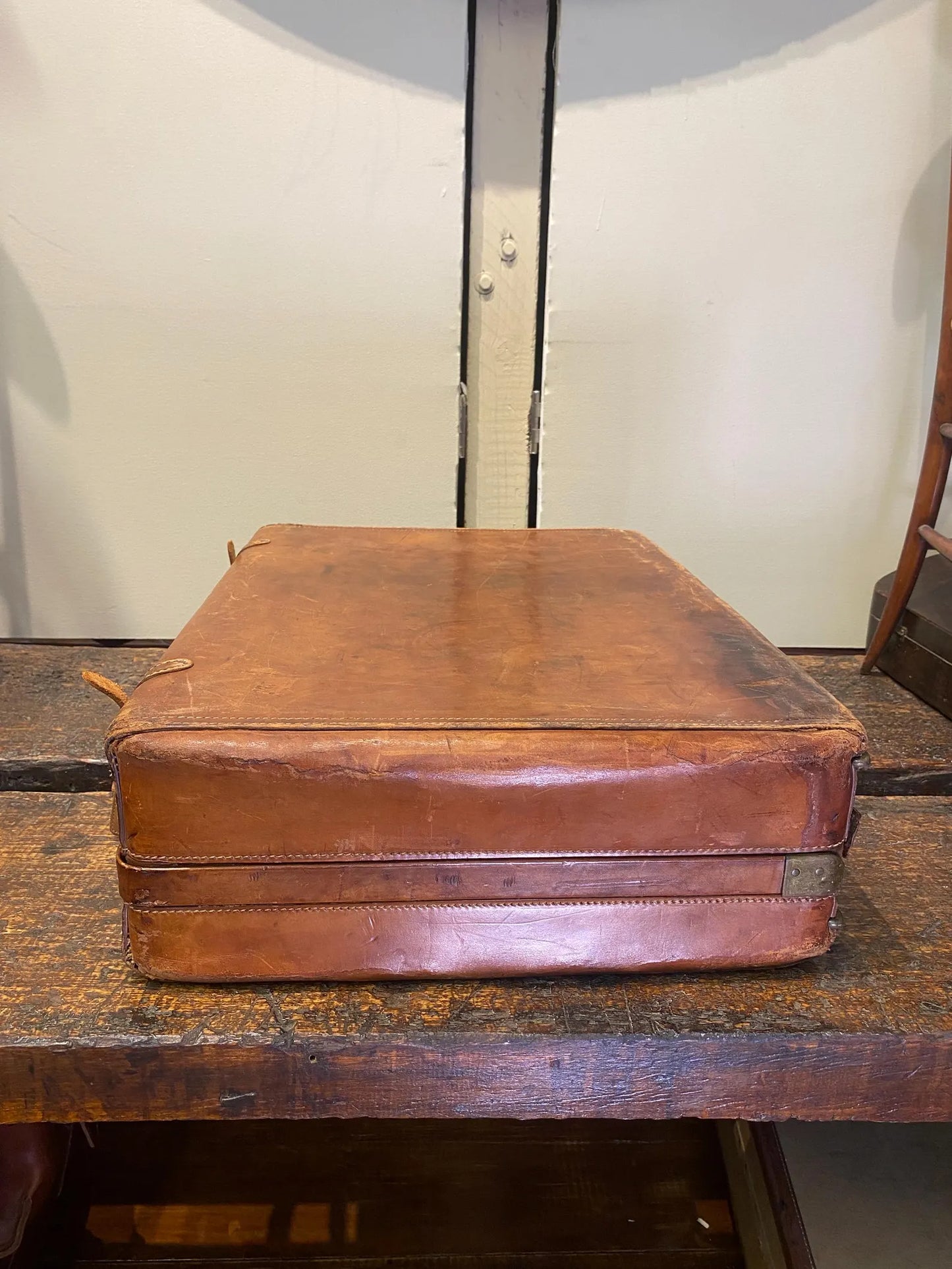 Antique Leather Train Case Suitcase